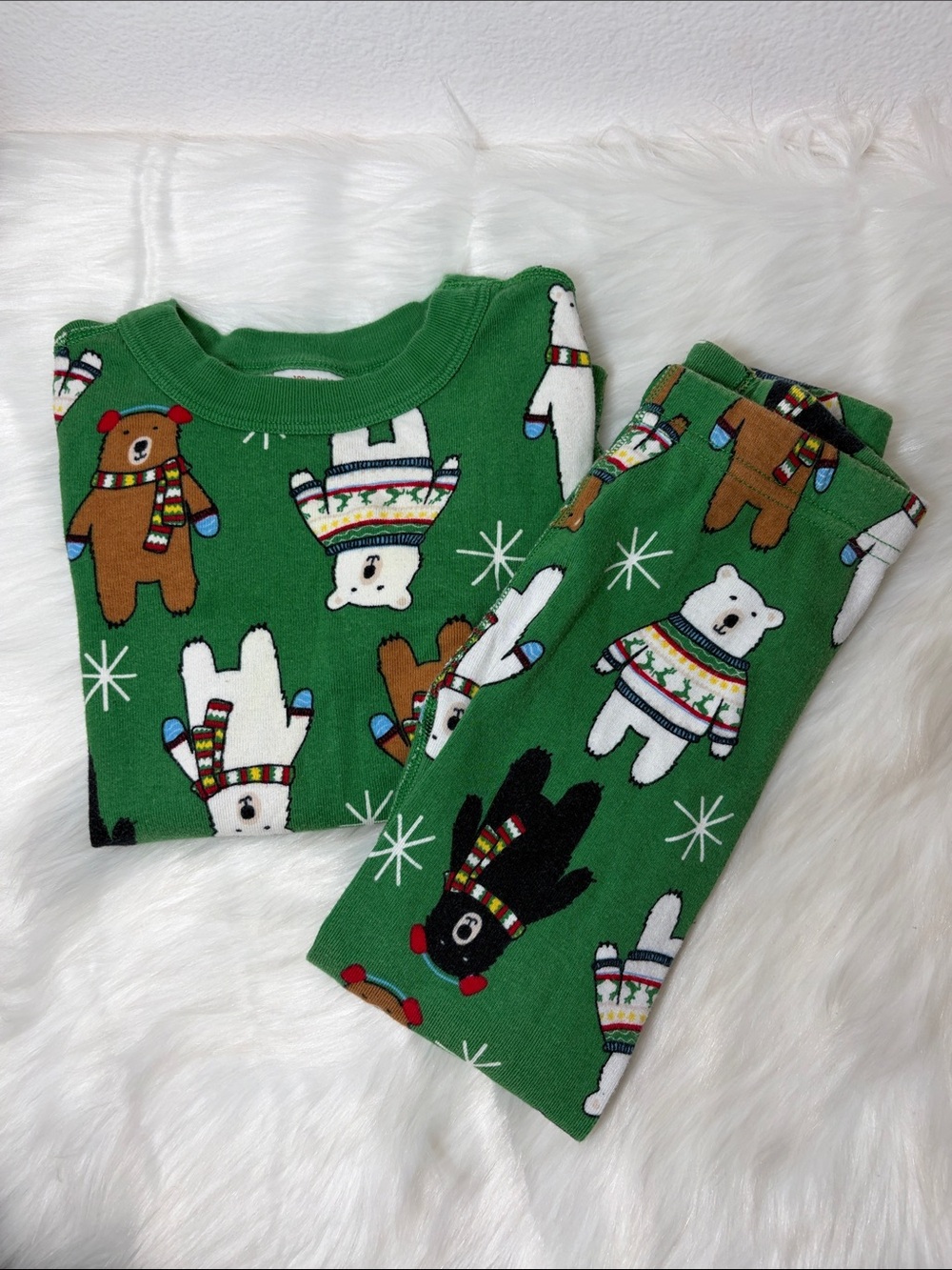 Hanna Andersson Green Bear Holiday Organic Cotton 2 Piece Pajamas